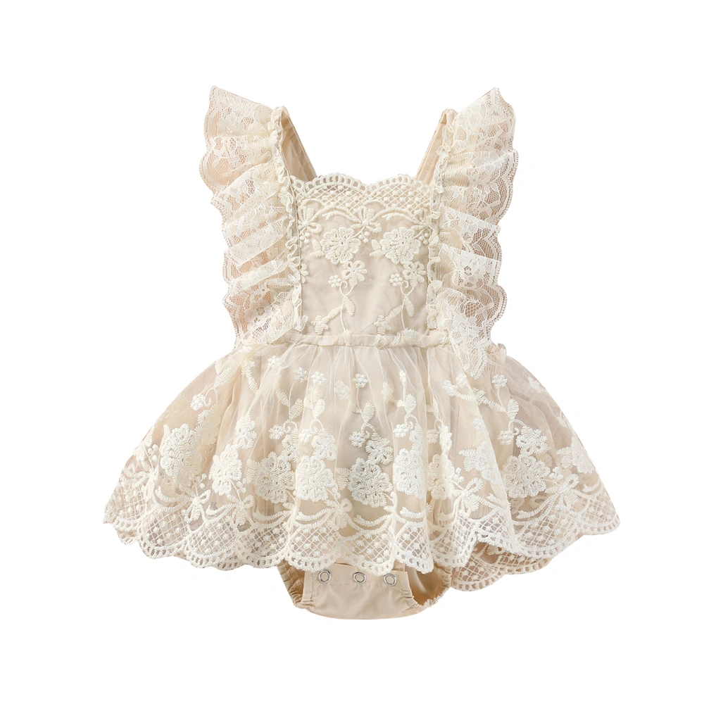 Baby Girls Romper, Plain Lace Layered Adjustable Straps Romper