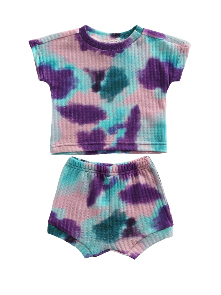 Baby Tie-dye Clothes Set, Short Sleeve T-shirt+Elastic Waist Shorts