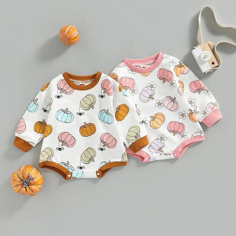 Baby Halloween Jumpsuit, Long Sleeves Pumpkin Pattern Romper