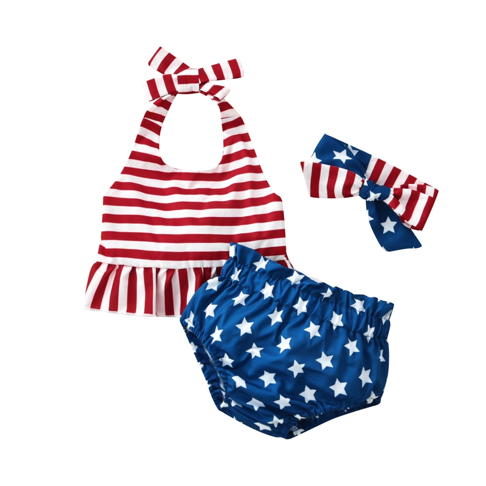 Baby Shorts Independence Day Print Halter Tops + Shorts + Hairband