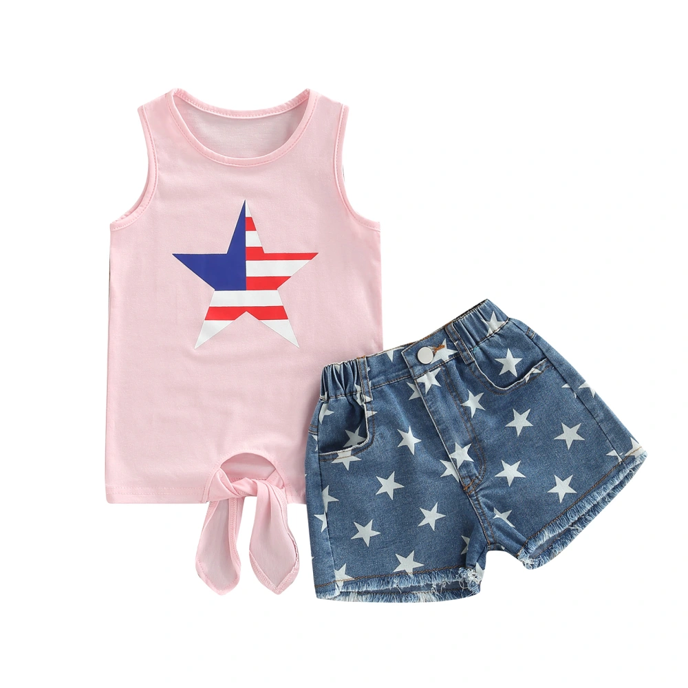 Kid Girls Clothes Sets Pentagram Knot Tank Tops with Star Denim Shorts