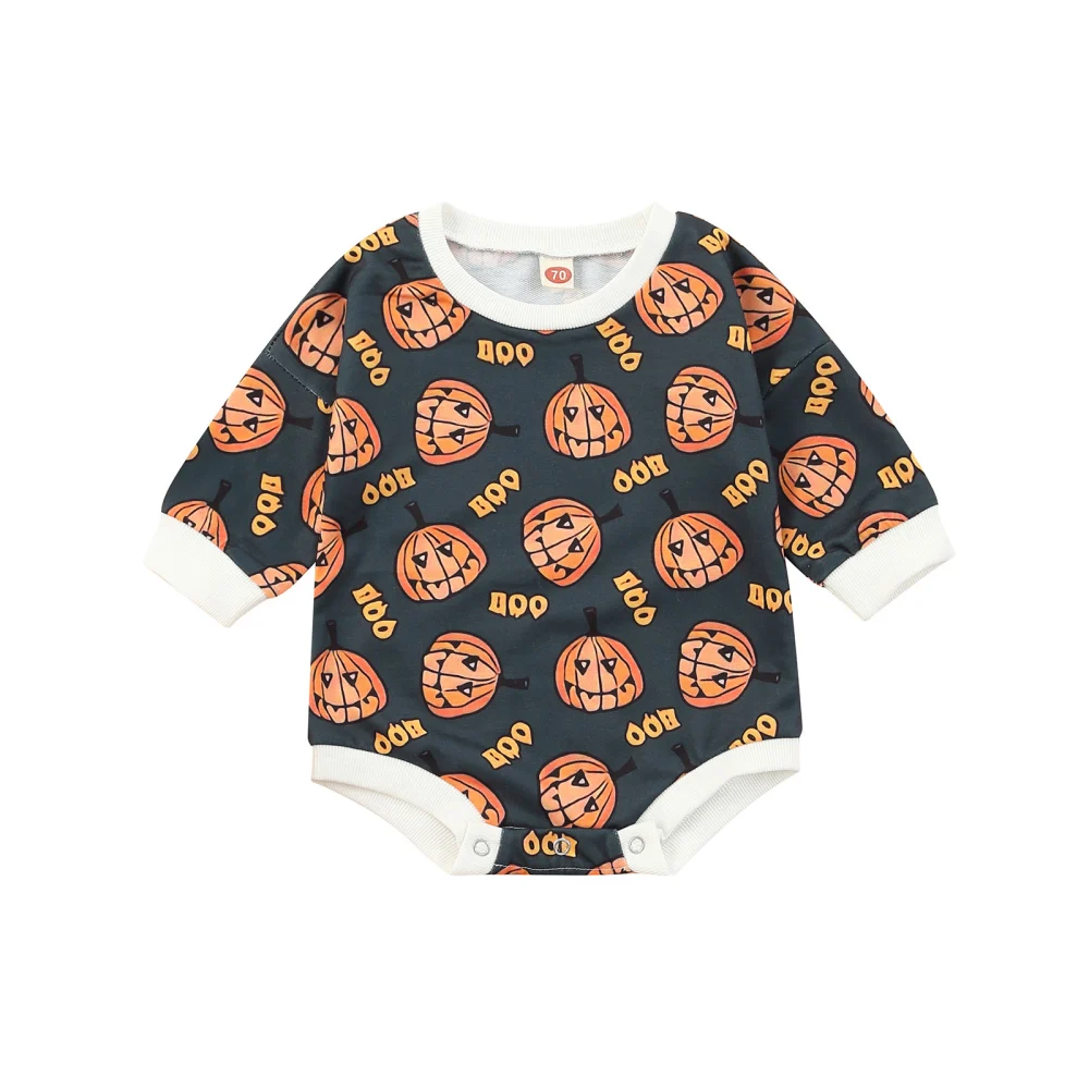 Infant Baby Halloween Romper, Long Sleeves Pumpkin Print Jumpsuit