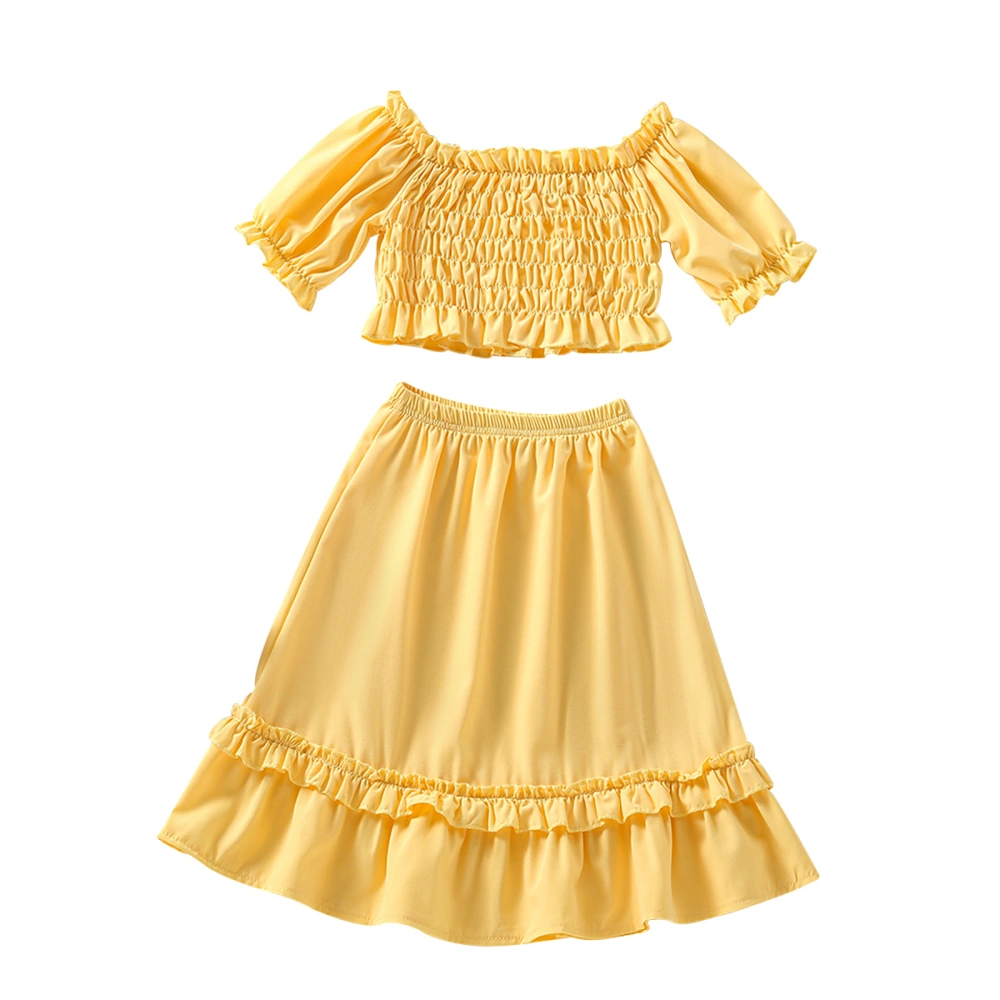 Little Girls Clothes Set, Off Shoulder Ruched Short Tops + Long Skirt