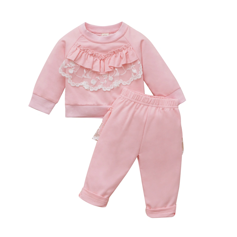 Little Girls Leisure Wear, Lace Trim Splicing Long Sleeve Tops, Pants