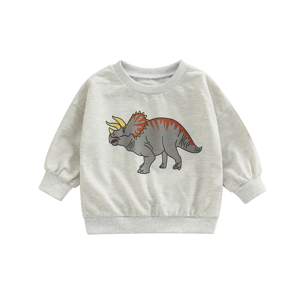 Little Boys Sweatshirt, Long Sleeve Triceratops Crew Neck Pullovers