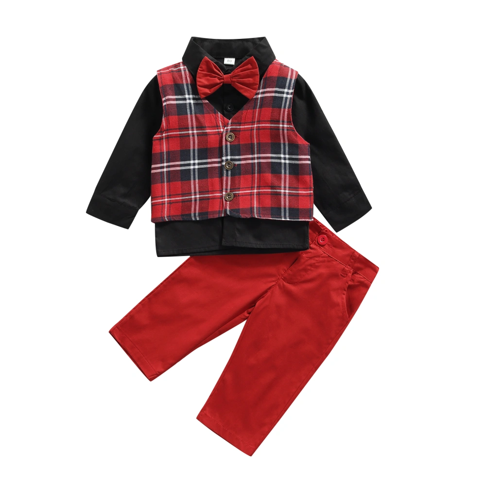 Little Boys Outfit, Plaid Vest, Long Sleeve Lapel Shirt, Long Pants