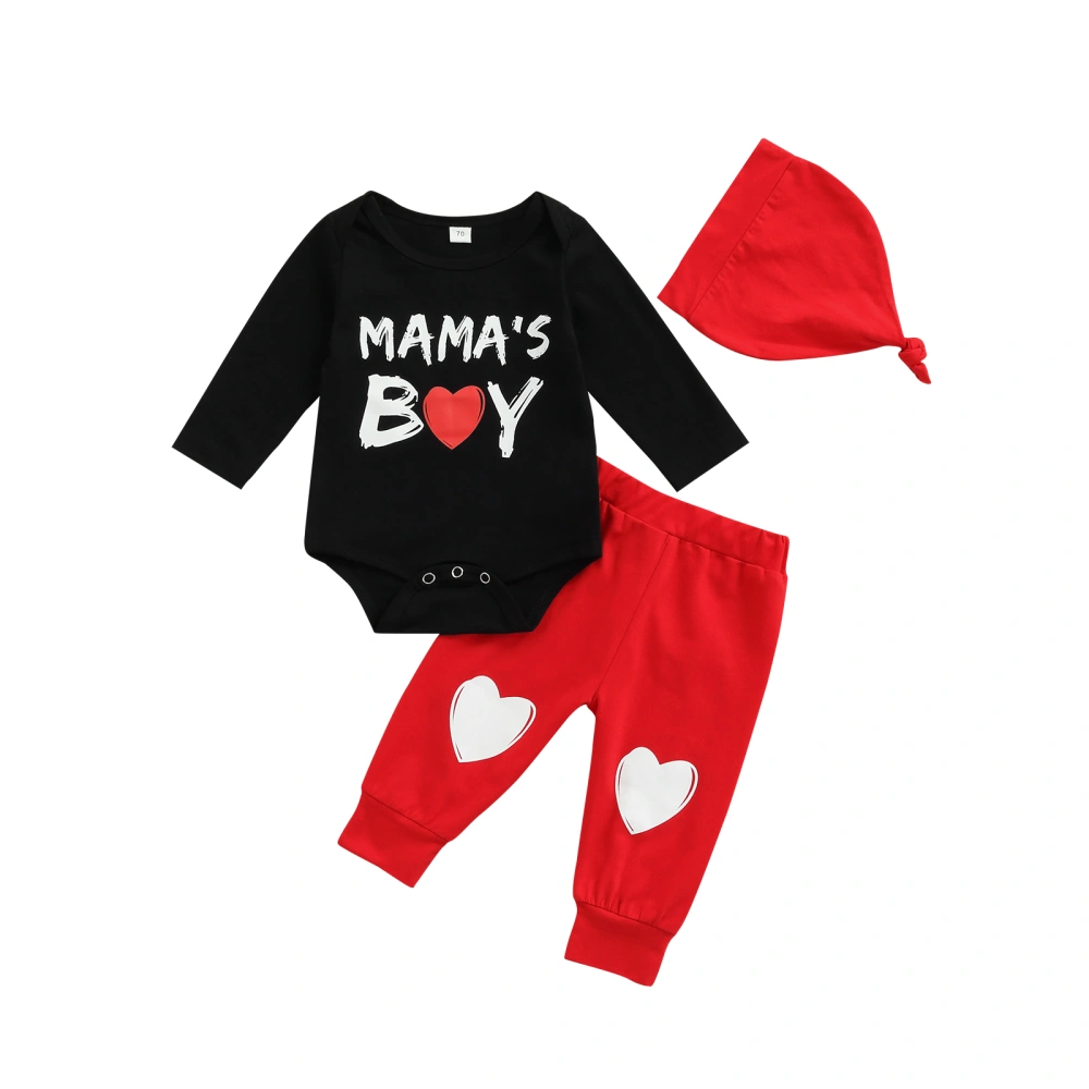 Baby Boys Valentine's Day Outfits, Romper + Heart Print Pants + Hat