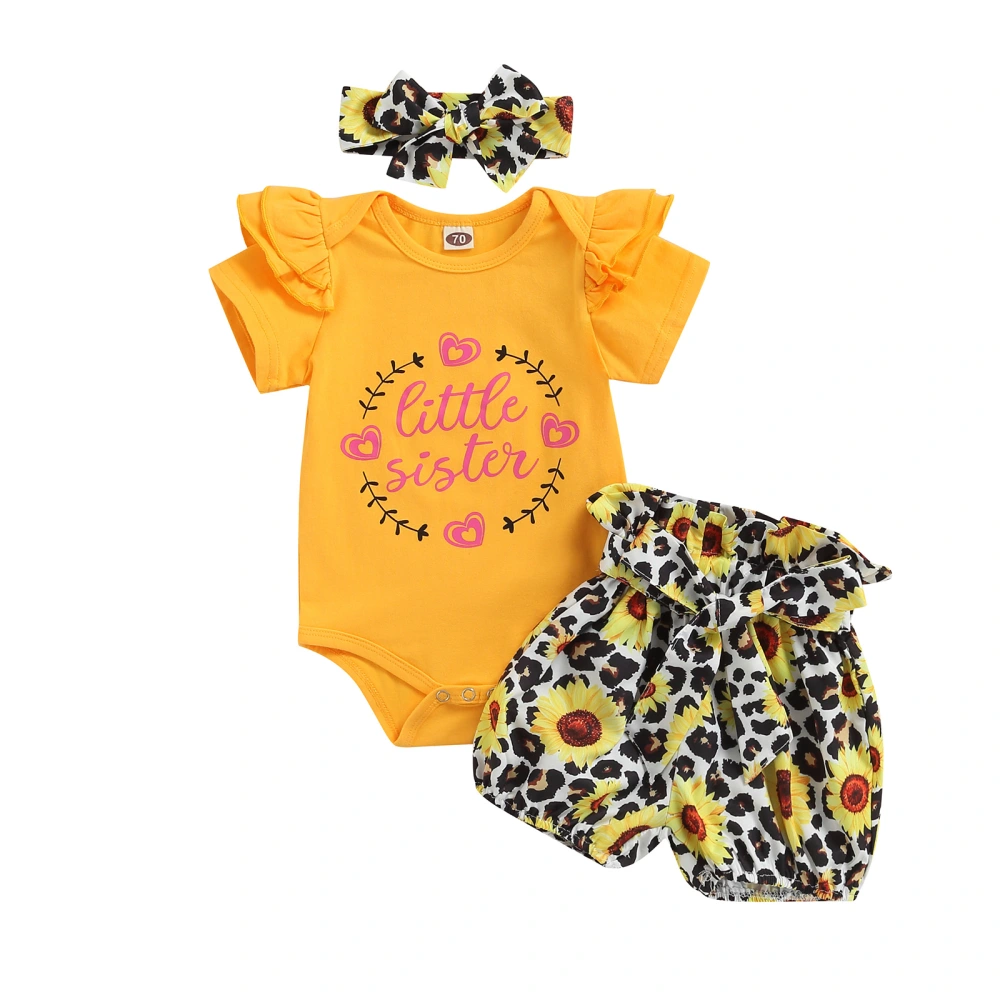 Girls' Garland Letter Romper + Leopard Sunflower Shorts + Headband