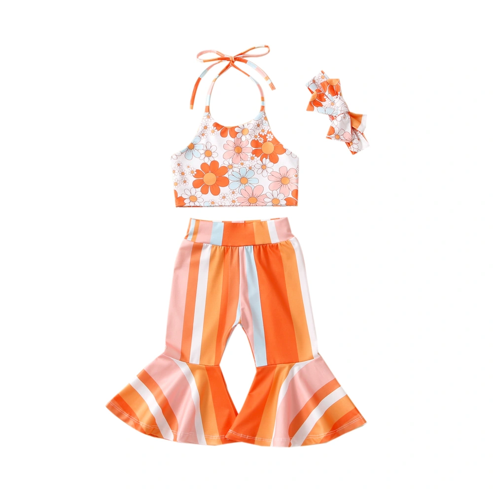 Girl 3PCS Pants Sets Floral Cami Tops and Striped Pants Headband Sets