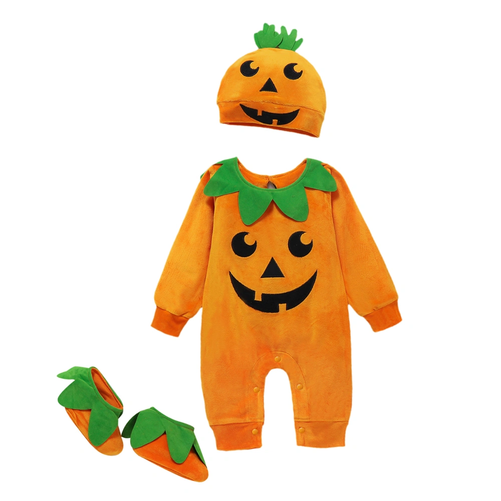 Babies Clothes Set, Pumpkin Face Romper, Cap and Slipper Socks