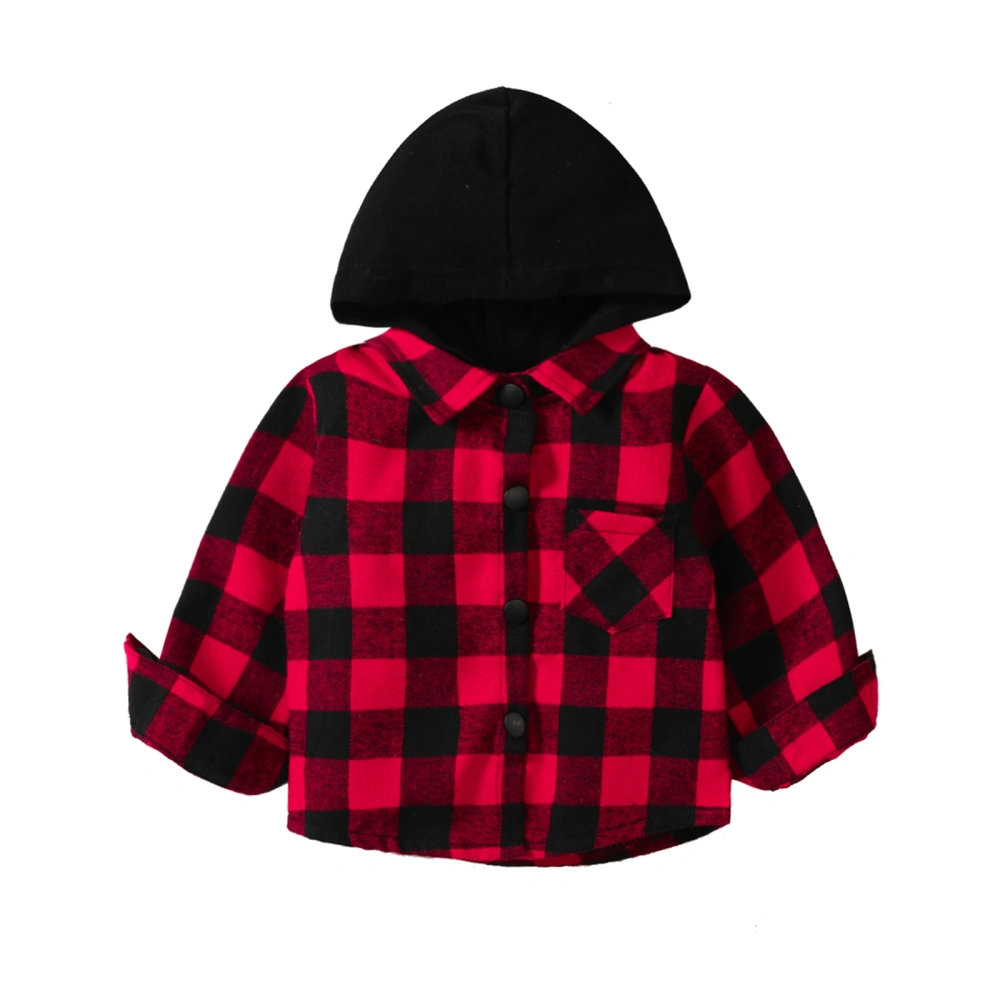 Baby Kids Boys Shirt, Long Sleeve Hooded Plaid Button-down Tops