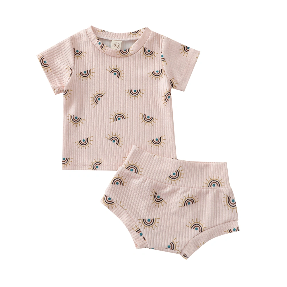 Babies Clothes Set, Beige Short Sleeve Tops and High Waist Shorts