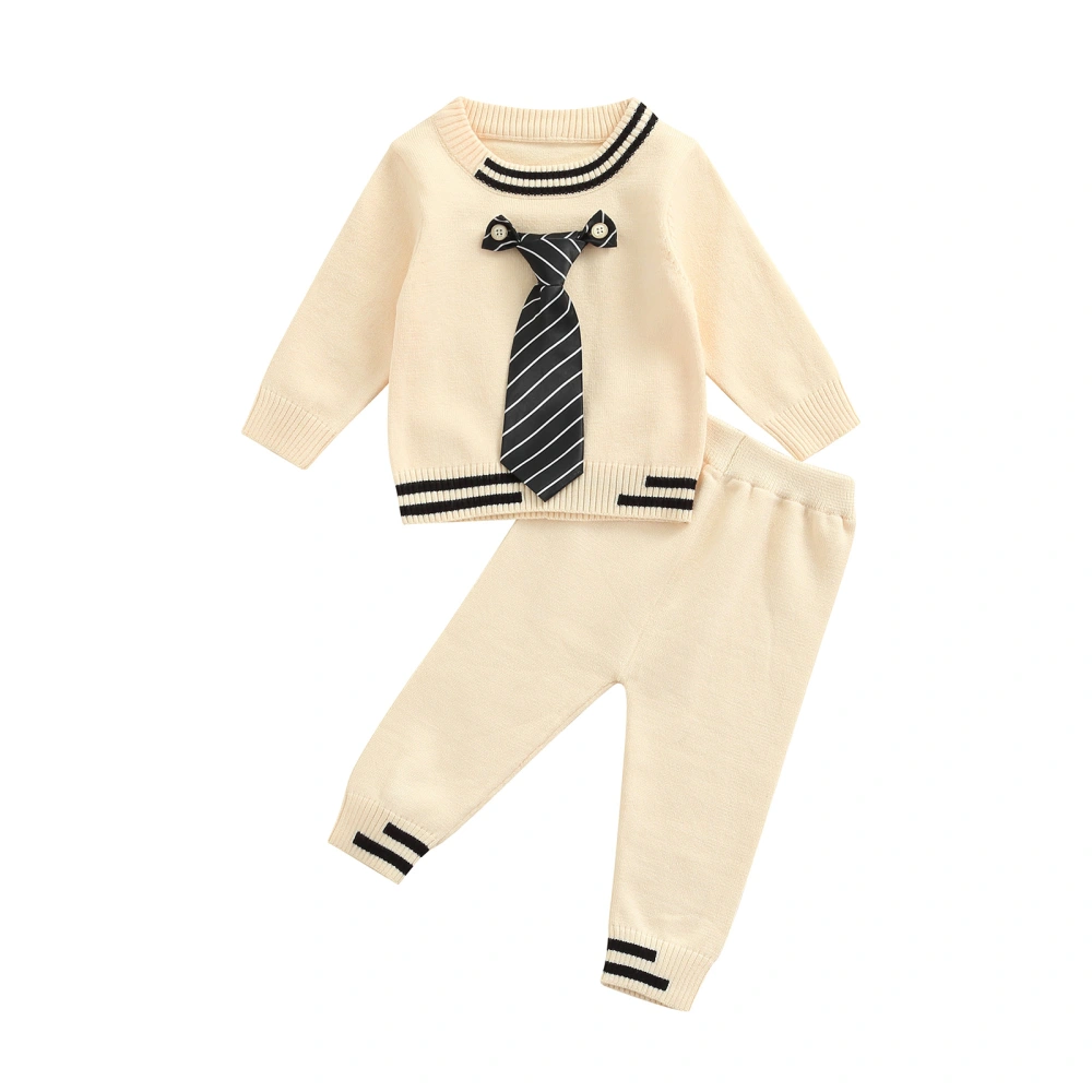 2Pcs Baby Boys Outfit, Necktie Crewneck Sweater+ Casual Pants