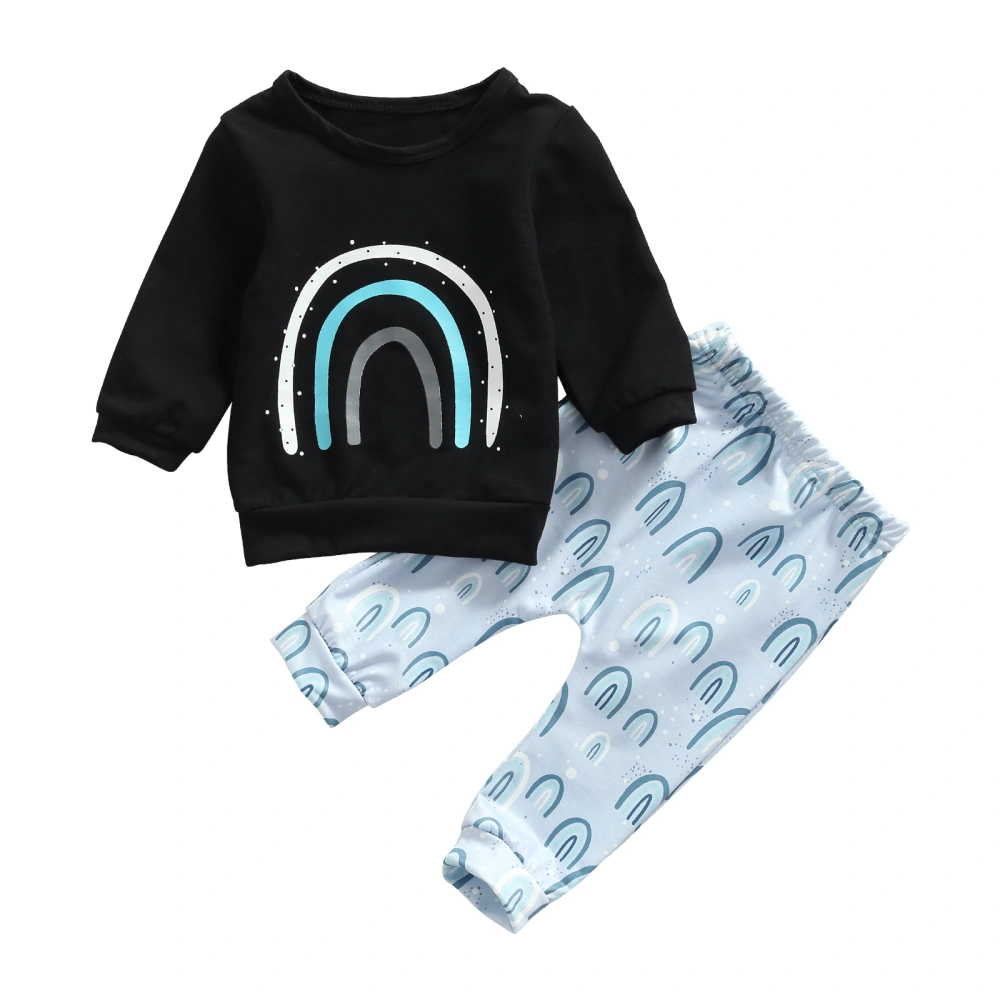 Kids Rainbow Print Round Neck Long Sleeve Pullover+ Long Pants