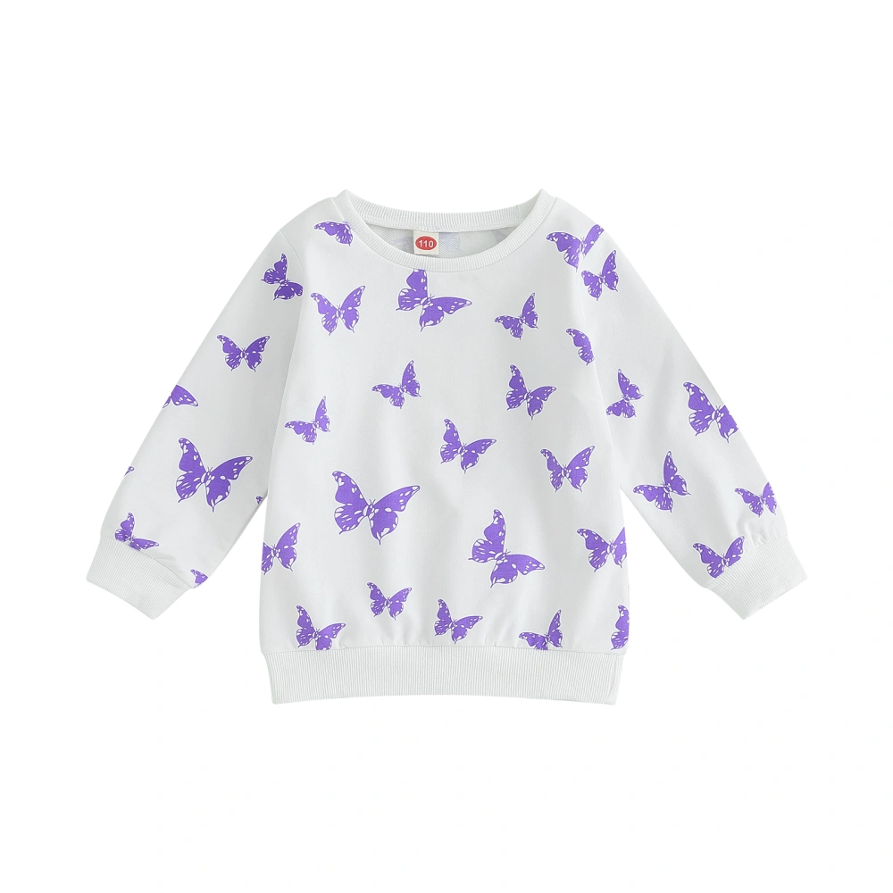 Girl Autumn Pullovers Cartoon Butterfly Print Long-Sleeved Sweatshirt