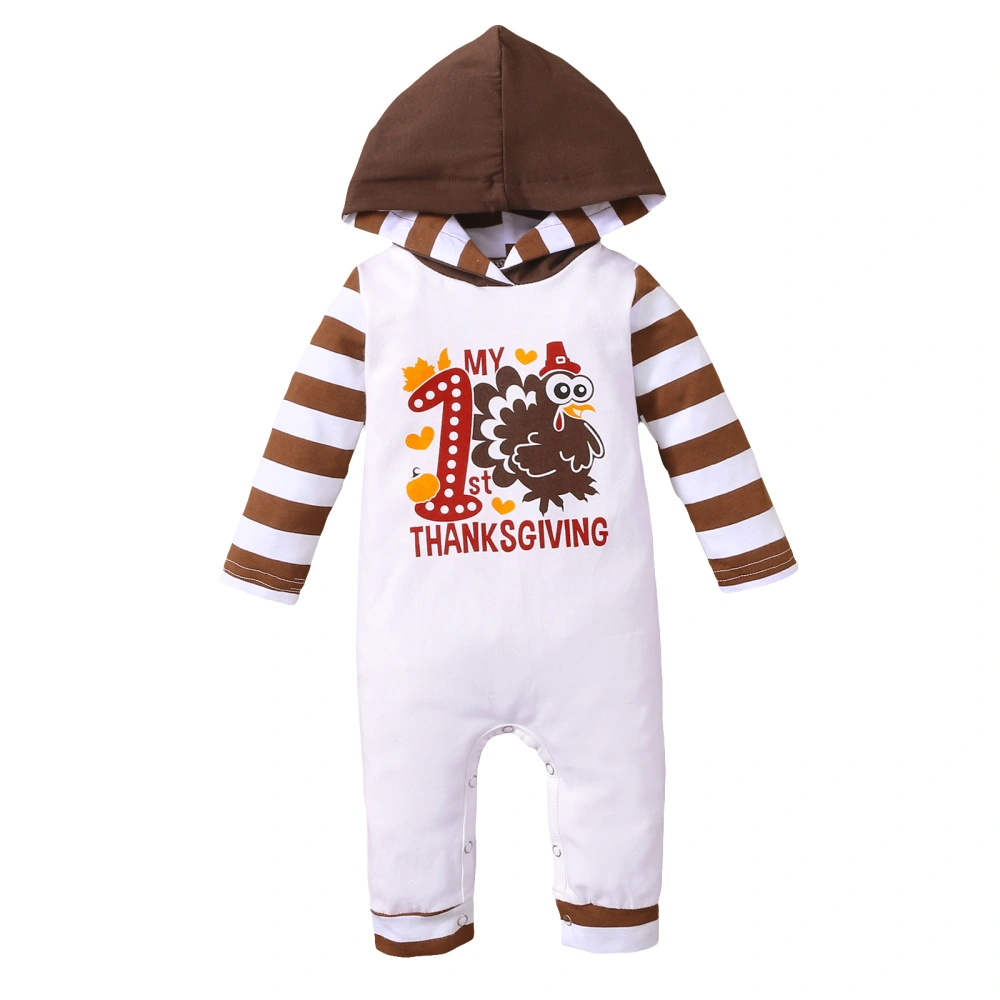 Baby’s Thanksgiving Print Round Neck Long Sleeve Hooded Jumpsuit