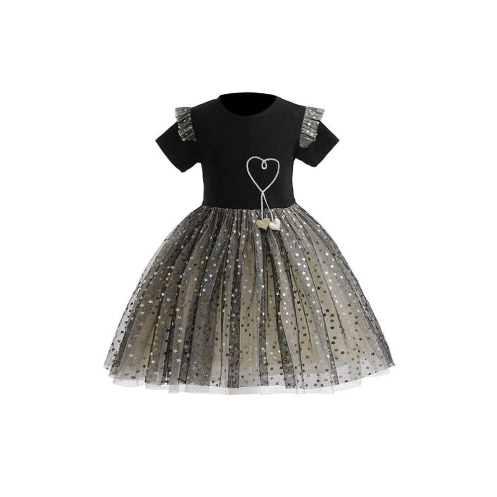 Girl’s Princess Dress Short Sleeve Crew Neck Stars Sequins Tulle Dress