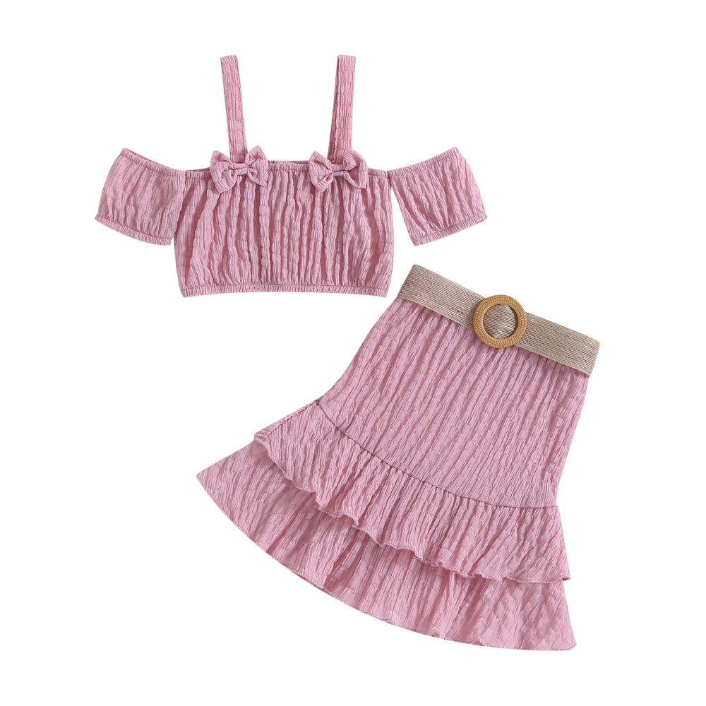 Kid Girls Summer Clothes, Off Shoulder Strap Tops + Ruffle Skirt Set