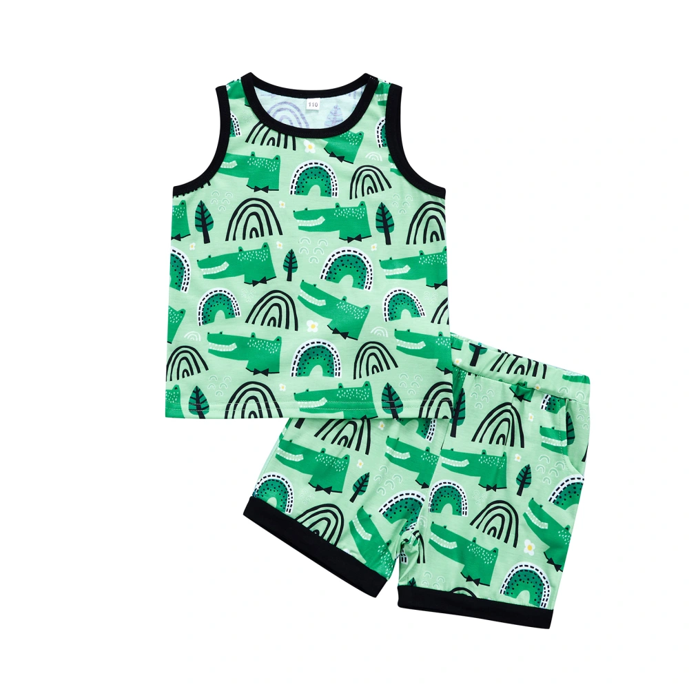 Toddler Boy Clothes, Dinosaur/Crocodile/Paw Printed Tank Tops + Shorts