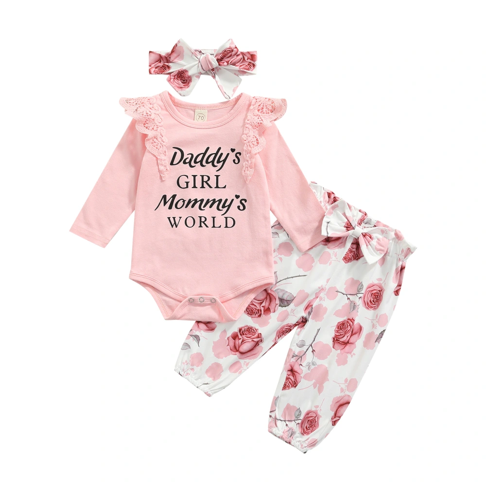 Baby Girls 3Pcs Fall Outfits, Ruffle Romper + Floral Pants + Headband