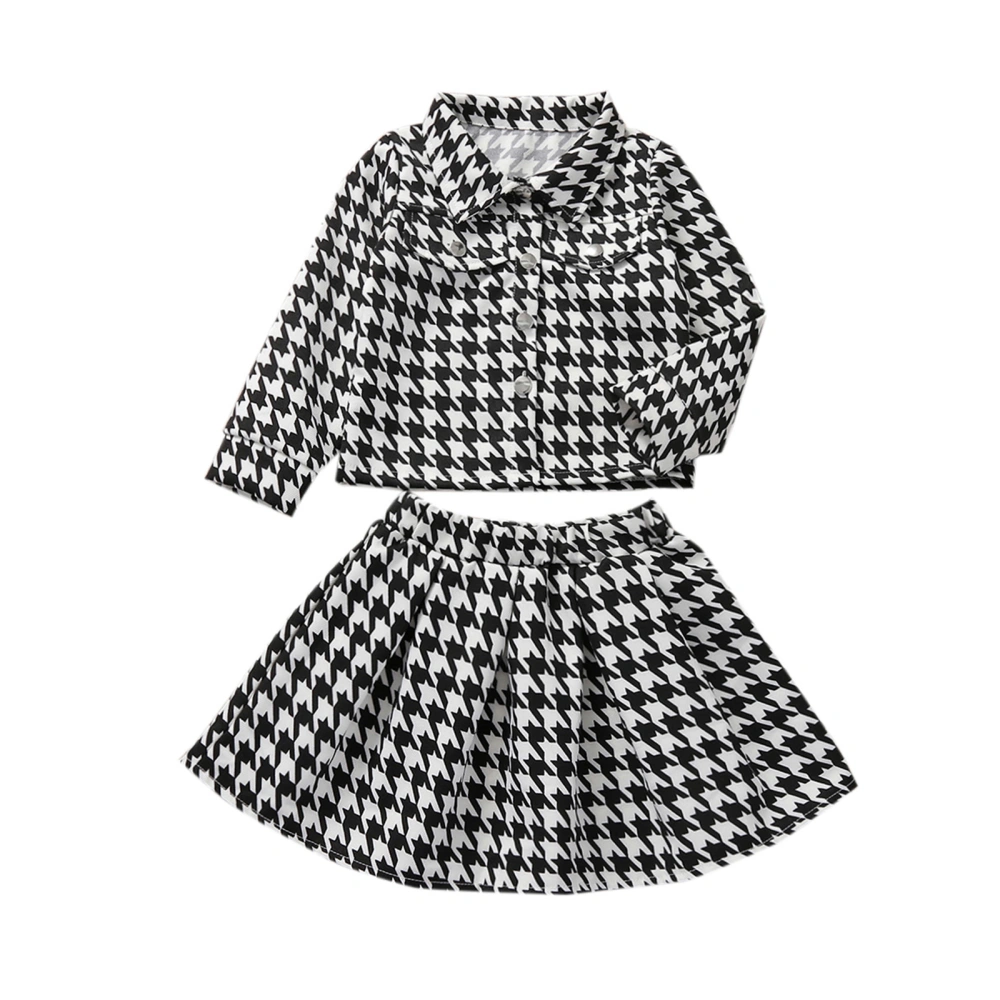 Girl’s Houndstooth Long Sleeve Coat and A-line Short Skirt Set