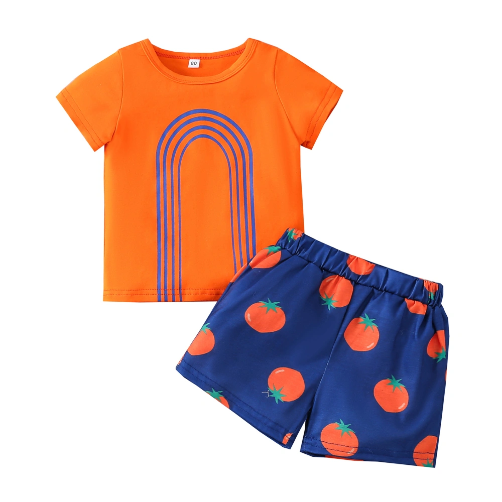 Children’s Stripe Arch Short Sleeve Tops and Tomato Print Shorts Set