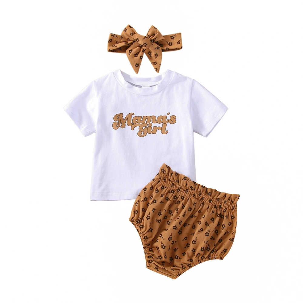 Infant 3 Pieces Outfits, Letter Print T-Shirt + Shorts + Headband