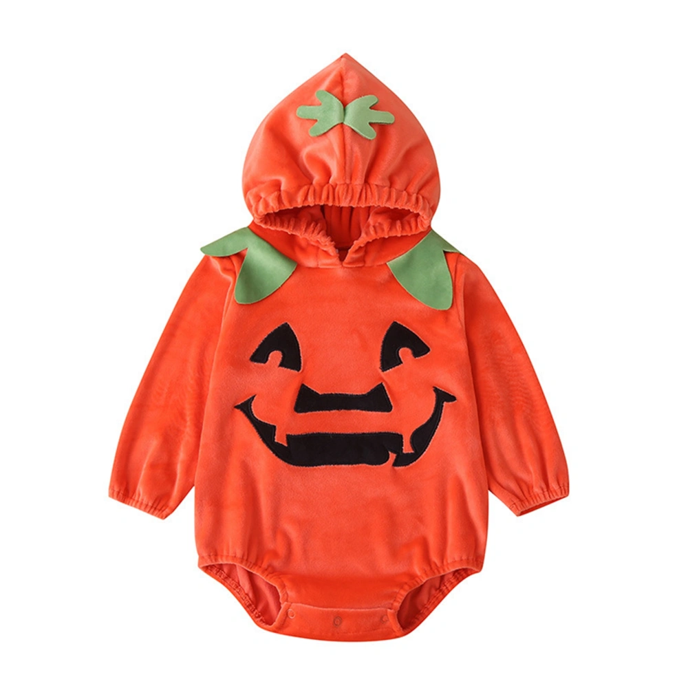 Infant Hooded Romper Funny Pumpkin Expression, Elastic Cuffs