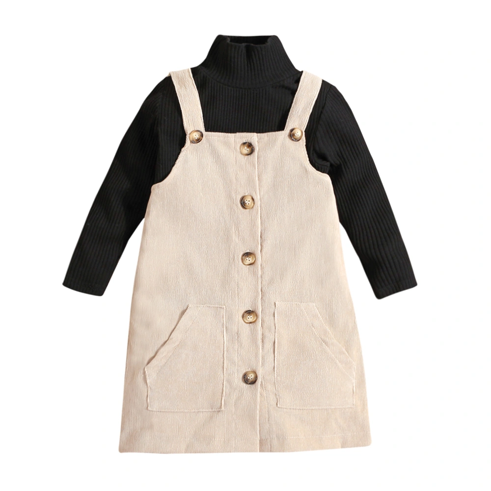 Girls Suit, Solid Color Knitwear and Single-breasted Suspender Dress