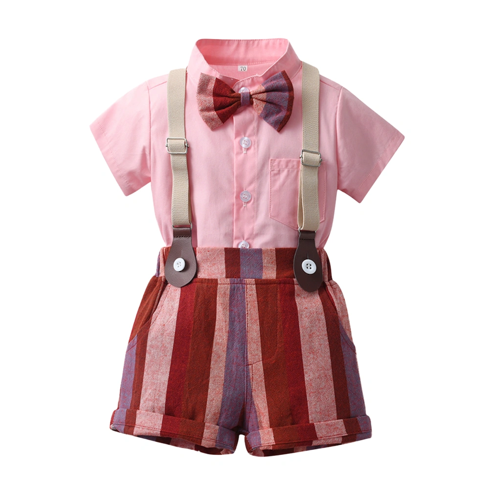 Boys Shorts Set, Short Sleeve Shirt Striped Overall Shorts Bow Tie