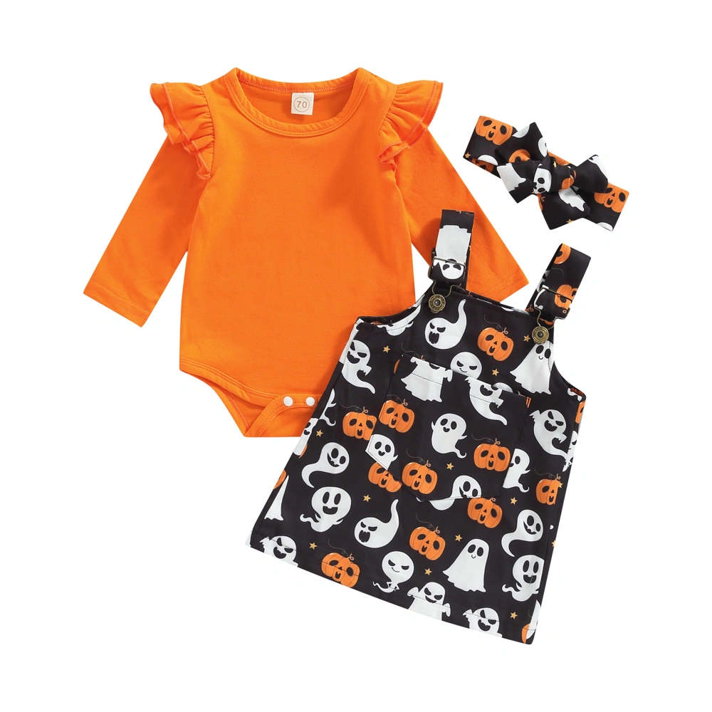 Baby Bib Skirt Halloween Romper + Pumpkin Ghost Bib Skirt + Hairband