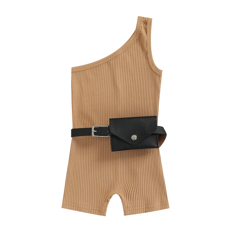 Kid Girl Oblique Shoulder Playsuit, Sleeveless Romper with Belt