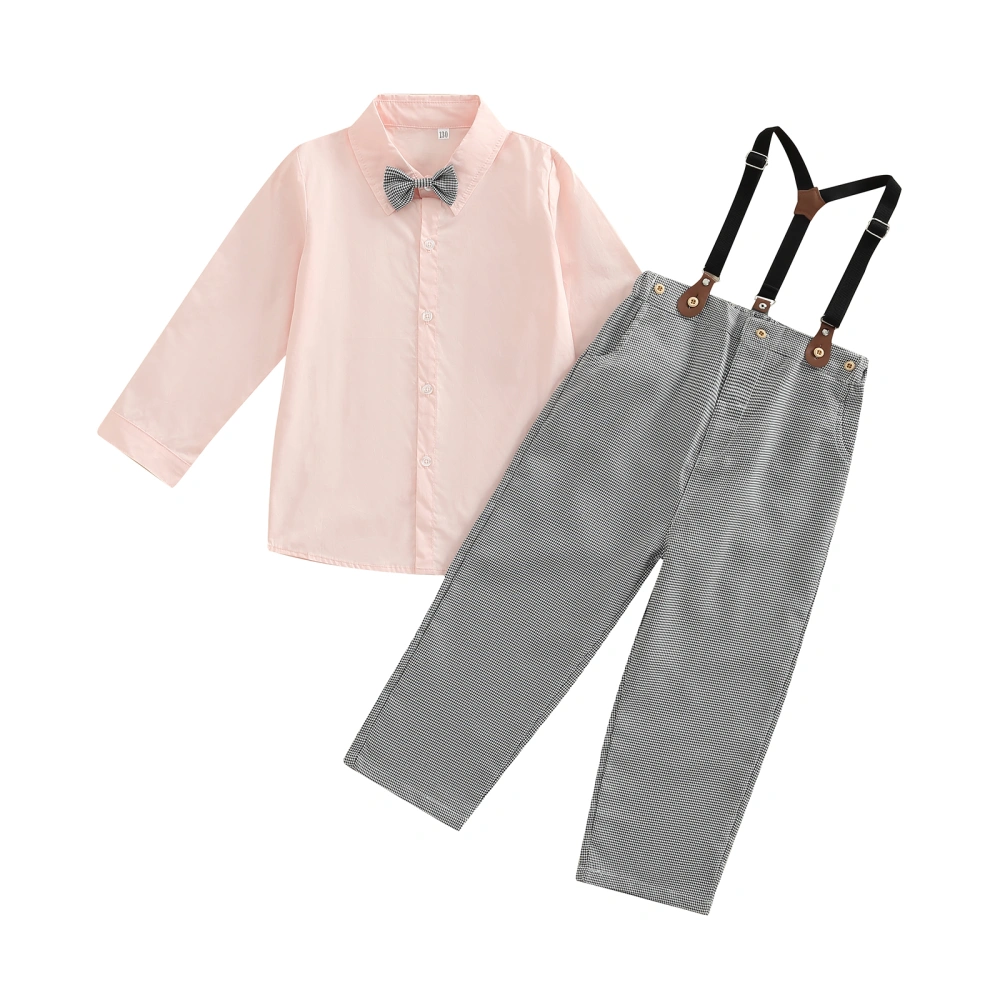 Kids Boys Suit, Solid Color Bow Tie Decor Shirt + Suspender Pants