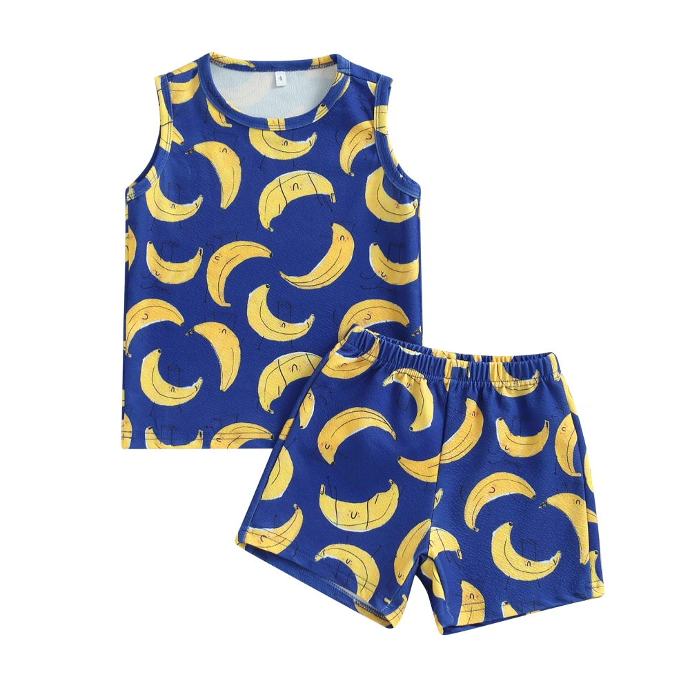 Kids Boys Shorts Set, Banana Print Sleeveless Tank Top with Shorts