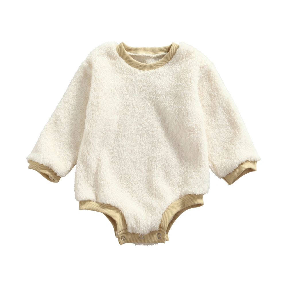 Baby Autumn Rompers, Plush Splicing O-Neck Long-Sleeves Jumpsuit