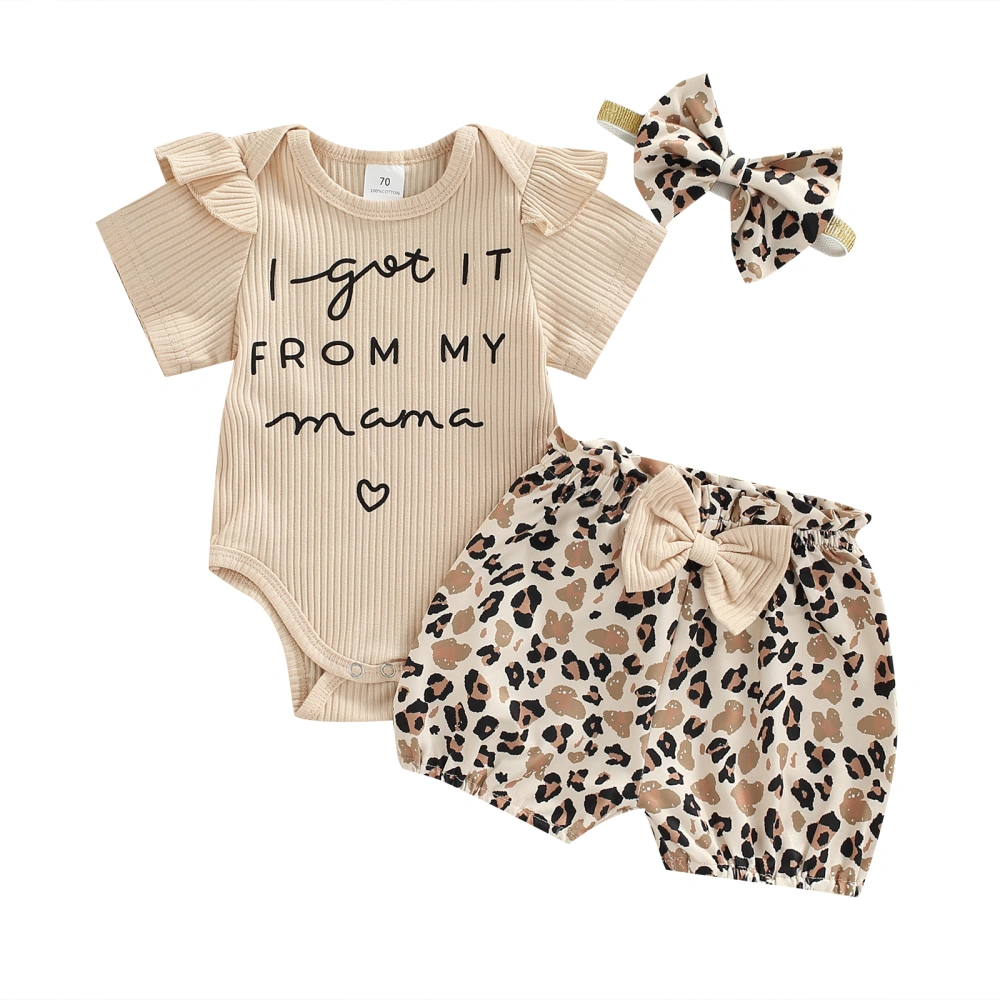 Girls Short Sleeve Ribbed Romper + Leopard/Sunflower Shorts + Headband