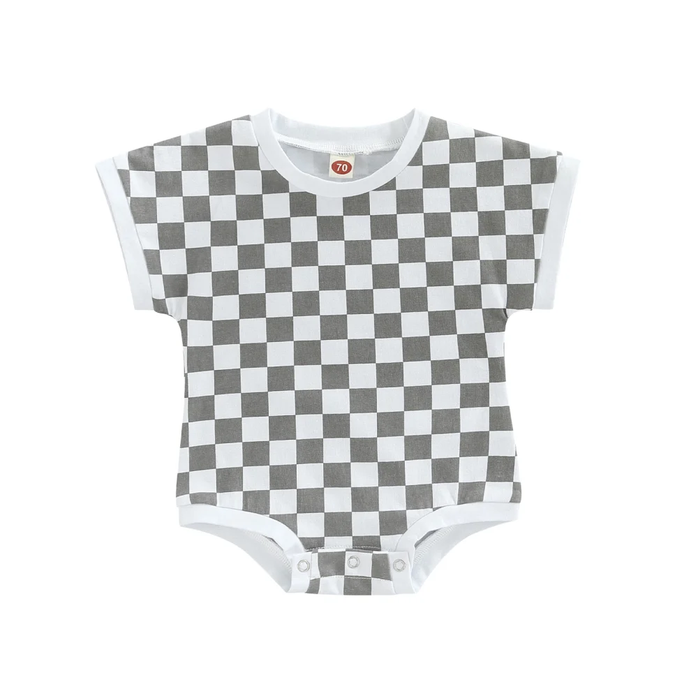 Infant Baby Romper, Plaid Short Sleeve Round Neck Triangle Bodysuit