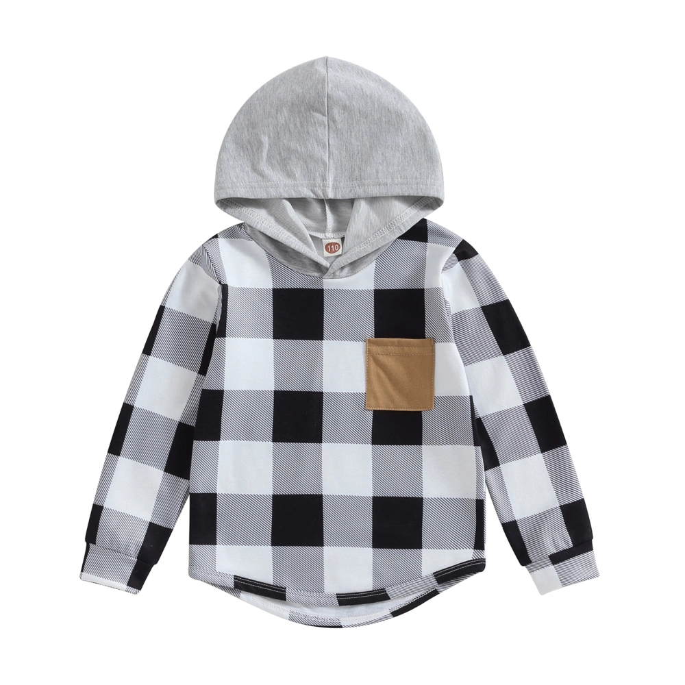 Kids Boys Hoodies Plaid Pocket Long Sleeve Hooded Sweatshirts