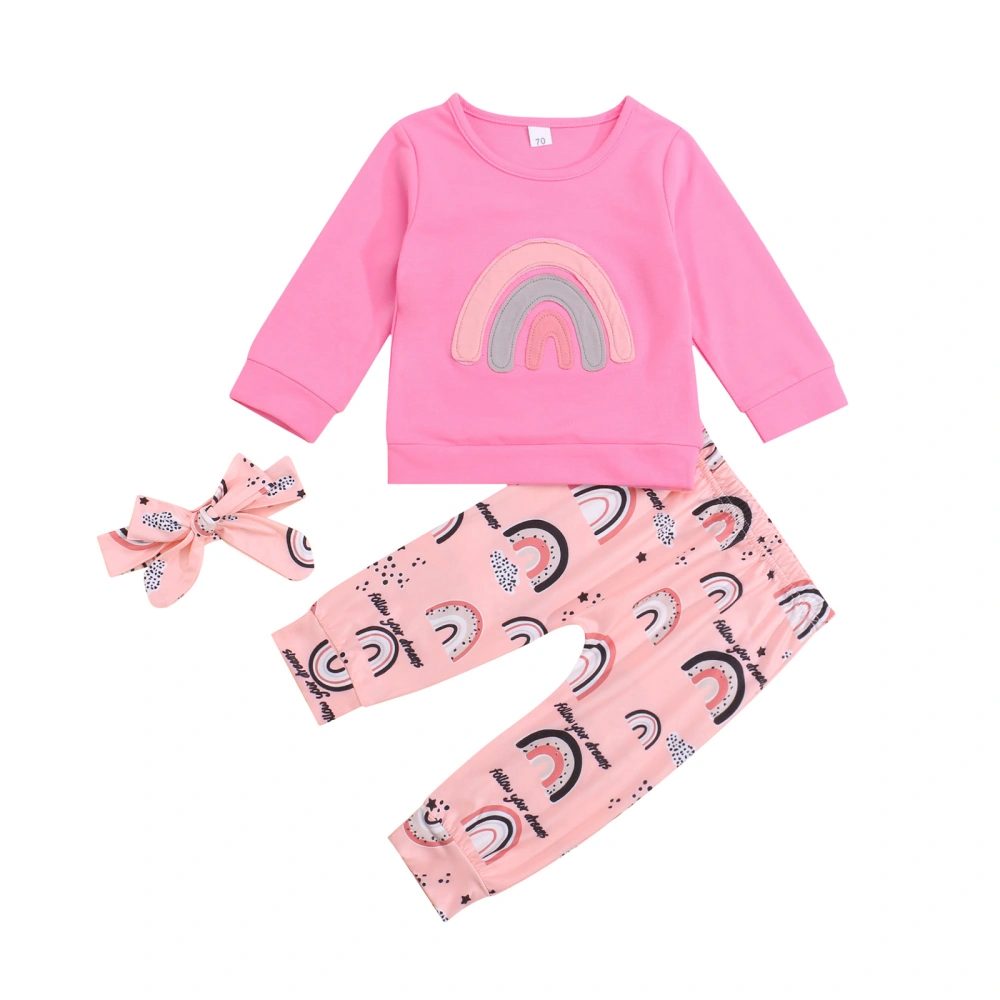 Girl’s Rainbow Long Sleeve Tops and Print Long Pants with Headband