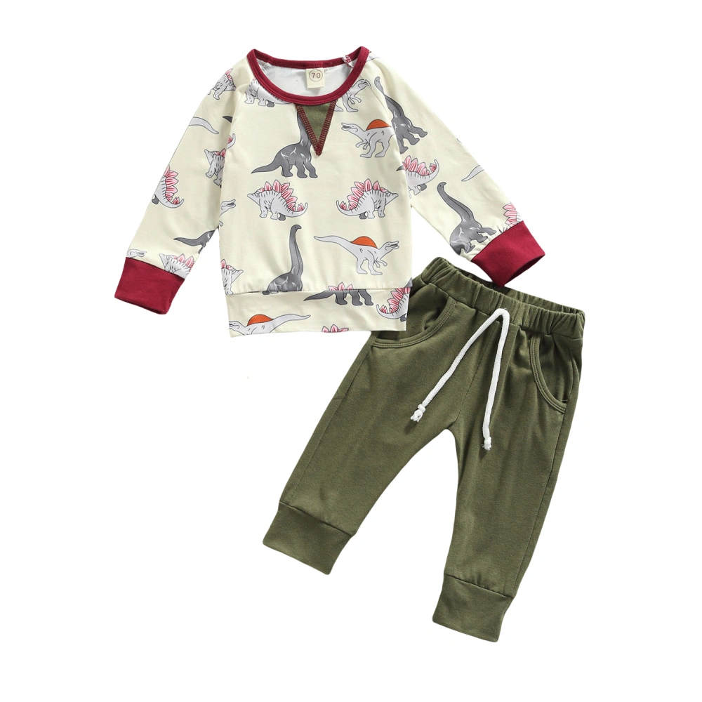 Baby Boy’s Dinosaur Long Sleeve Tops and Solid Color Long Pants Set