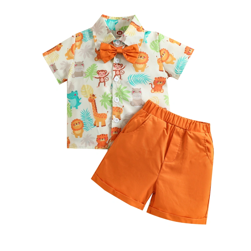 Baby Boys Summer Outfits, Animals Bow Lapel Blouse + Plain Short Pants