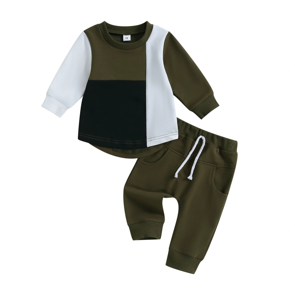 Baby Boys 2 Piece Outfits Contrast Color Sweatshirt and Elastic Pants