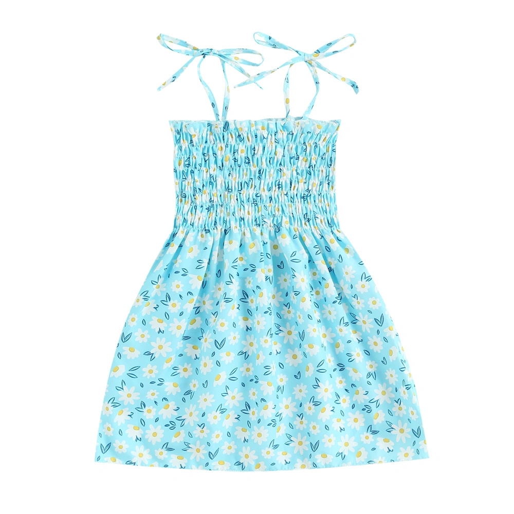 Little Girls Summer Dress, Printed Spaghetti Strap Smocked Dress