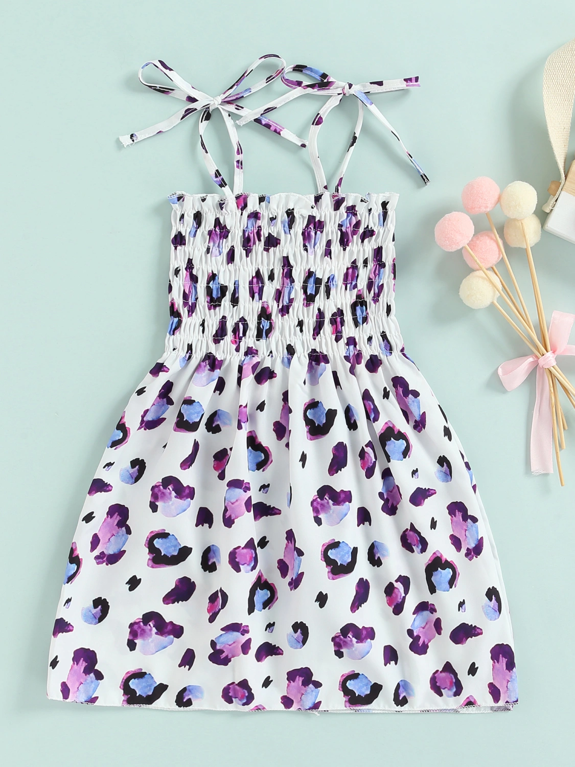 Little Girls Summer Dress, Printed Spaghetti Strap Smocked Dress