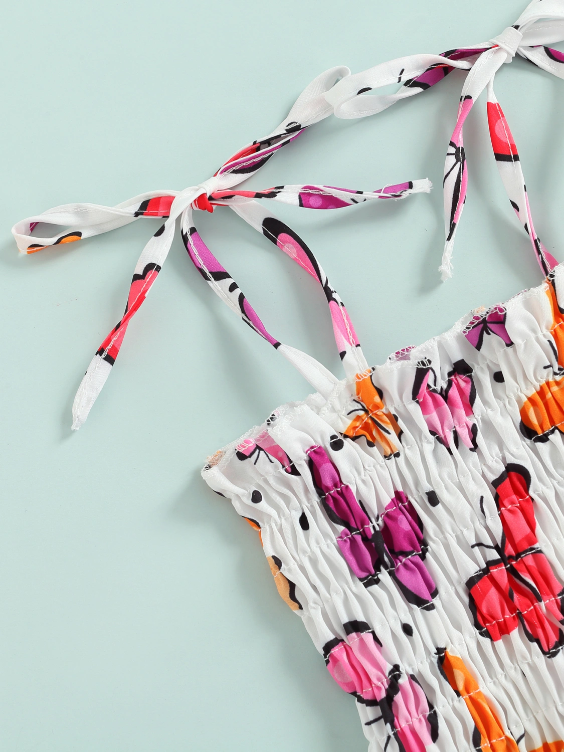 Little Girls Summer Dress, Printed Spaghetti Strap Smocked Dress