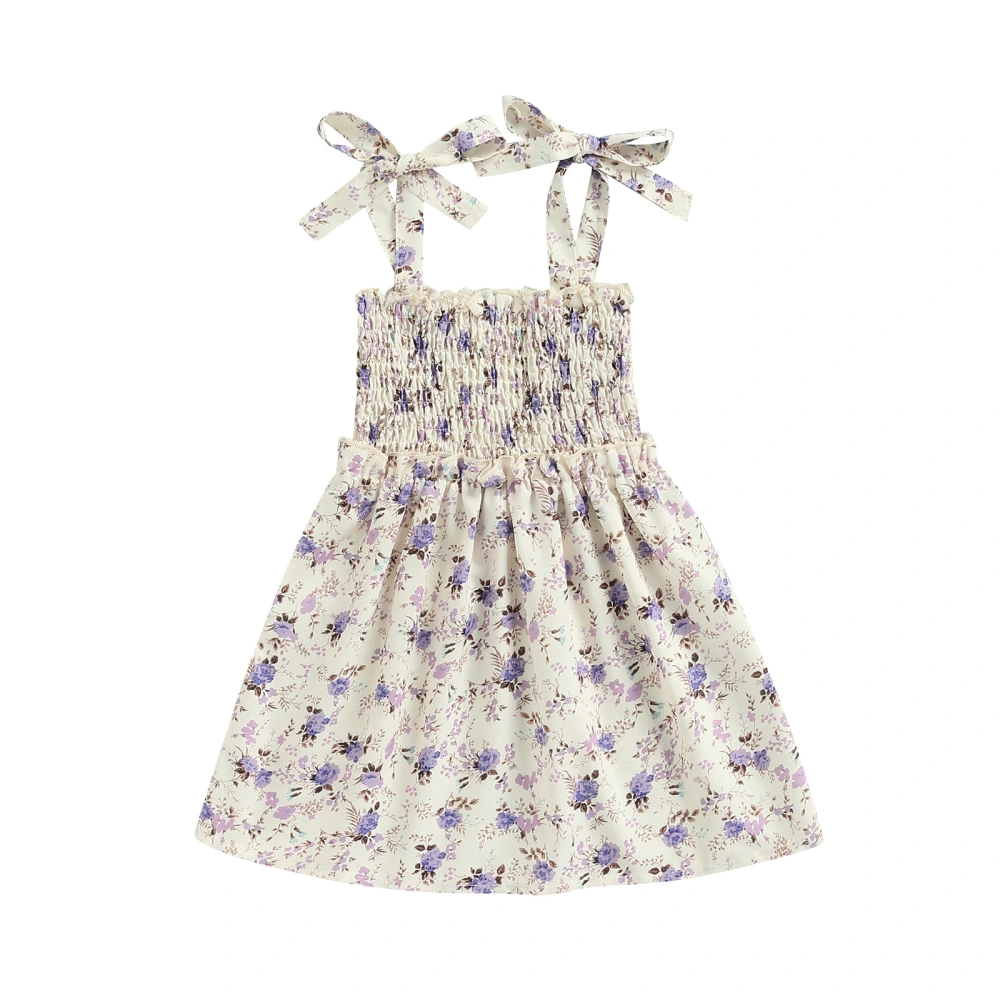 Kids Girls Sleeveless Dress, Floral Pattern Ruched Sling A-Line Dress