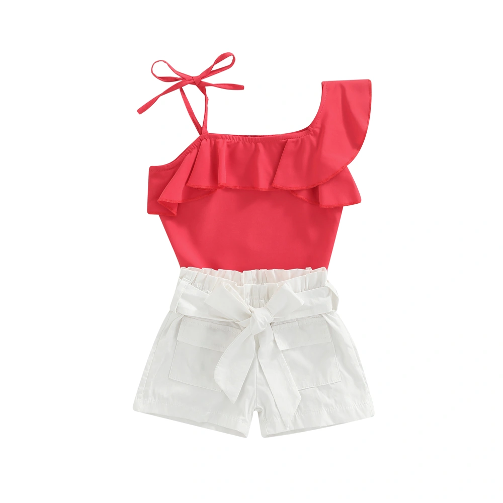 Girl Two Piece Set, Tie Up Shoulder Ruffle Tops Shorts with Belt