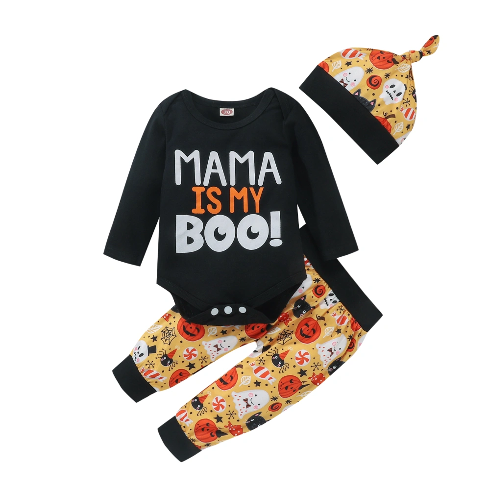 Baby 2Pcs Halloween Outfits, Letter Romper + Pumpkin Pants + Hat