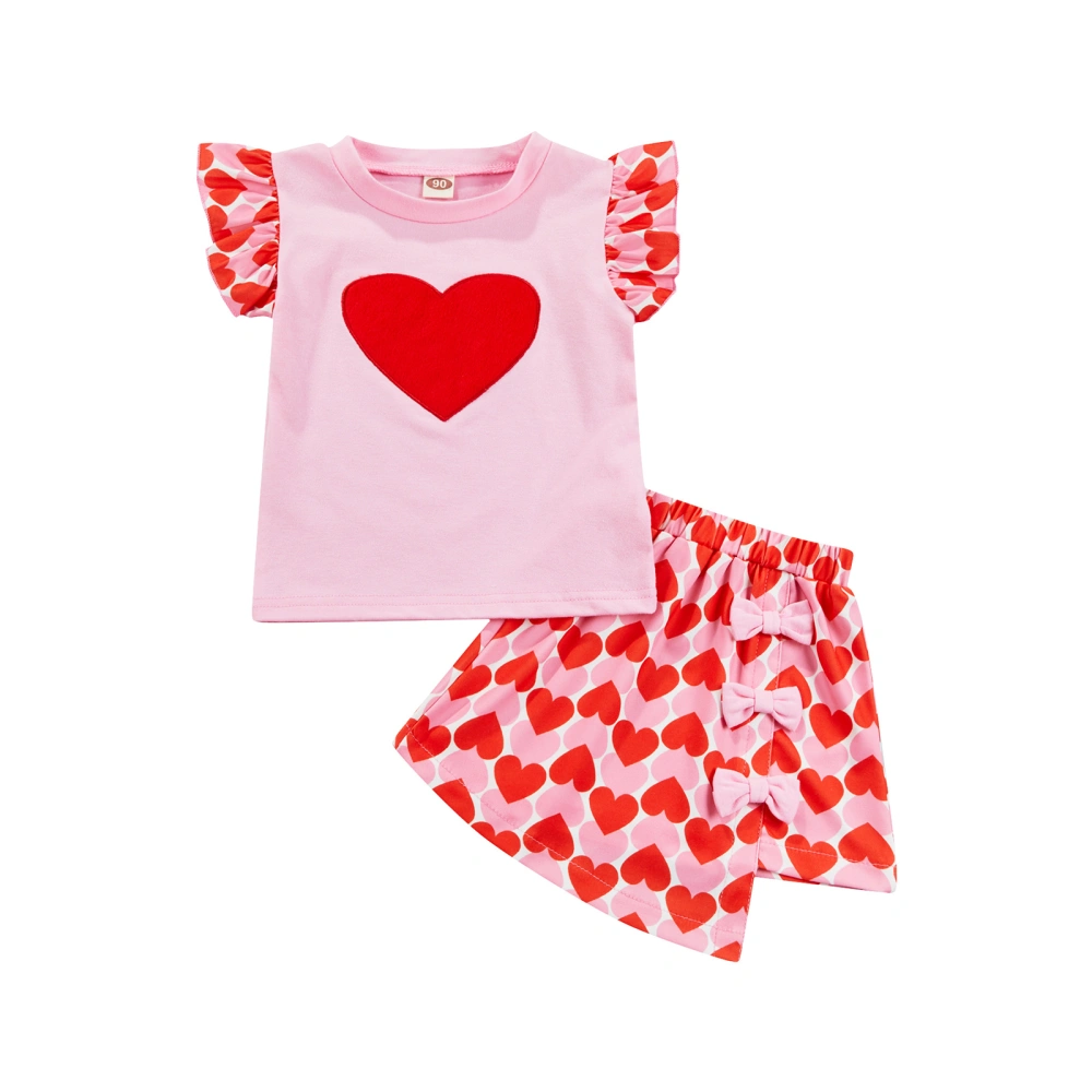 Girl Heart Print Clothes Set, Round Neck Tops + Irregular Hem Skirt