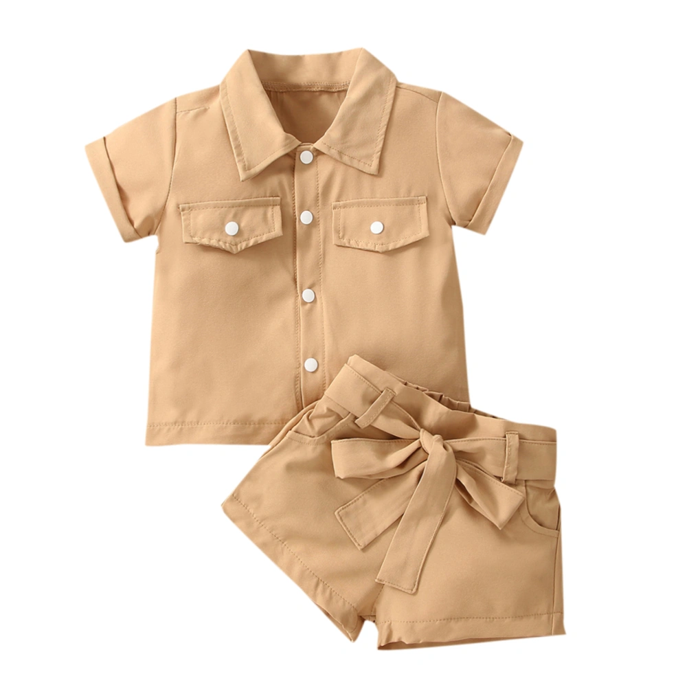 Baby Short Sleeve Shirt + Shorts, Adjustable Belt Pocket Clothing